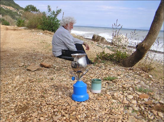 George Pararas-Crayannis at Poros beach -  Kefalonia, Greece; photo by Carolyn Pararas-Carayannis (c)